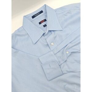 Overton Mens 17.5x33 Blue 100% Cotton French Cuff Herringbone Dress Shirt